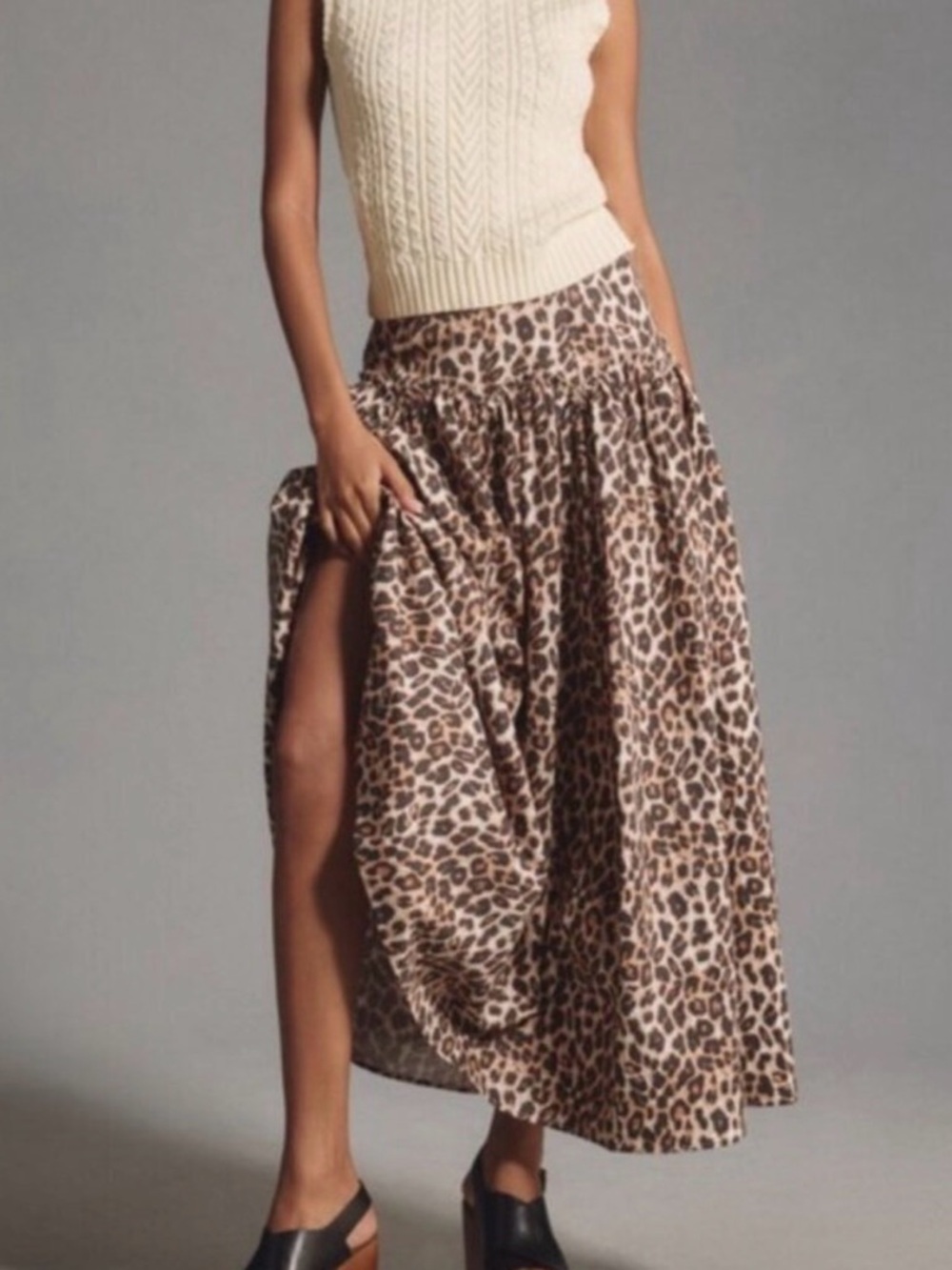 Anthropologie Leopard-Print Maxi Skirt in Brown and Cream